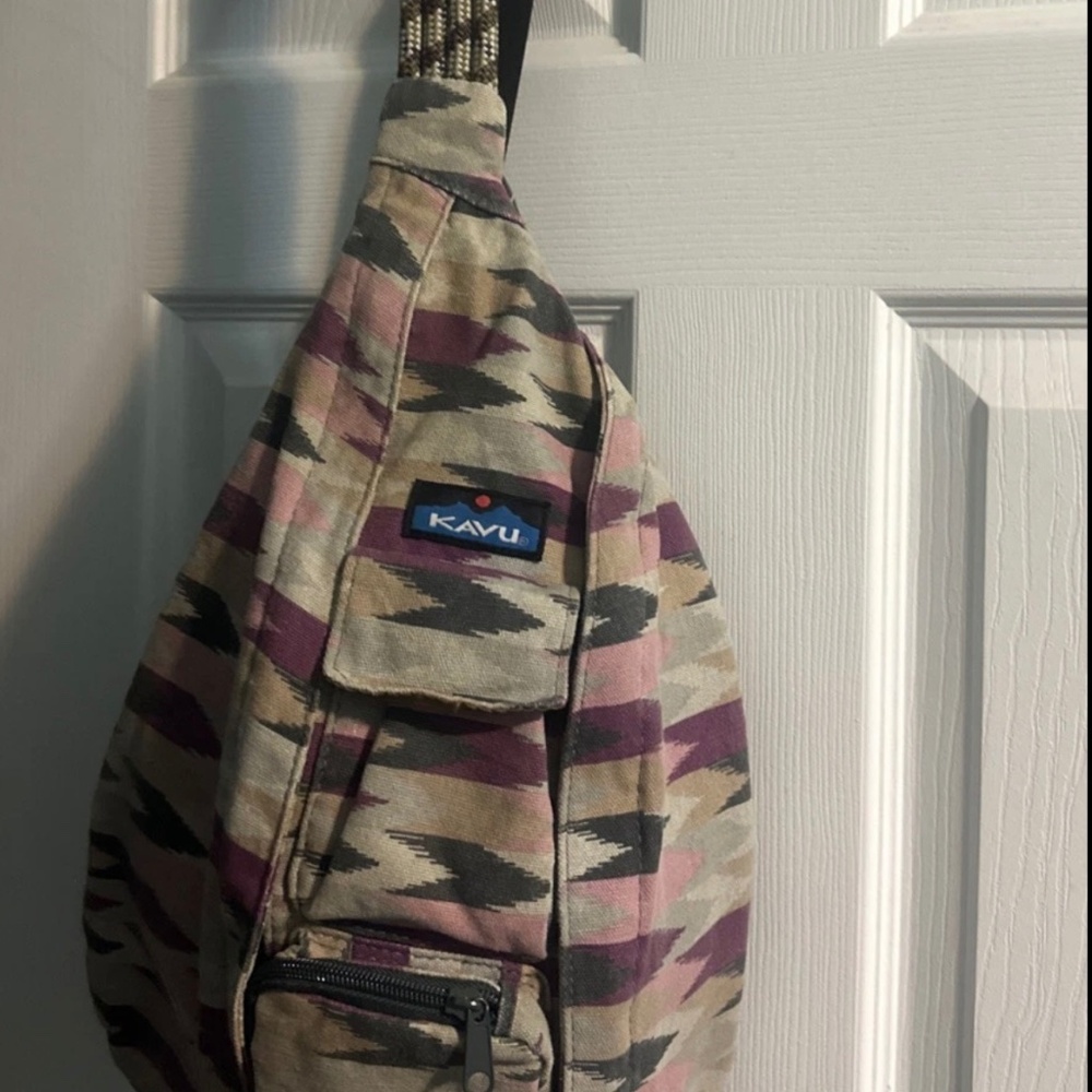 Kavu 100% Cotton Southwestern Print Pink Purple Gray Rope Sling Backpack